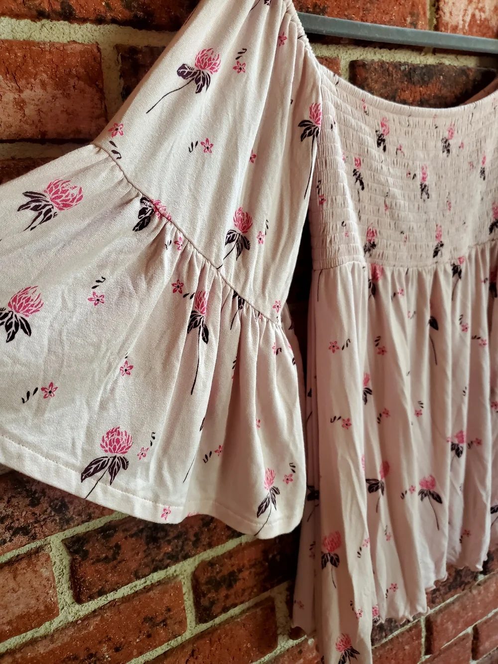 Free People Boho Floral Off-Shoulder Pink Top